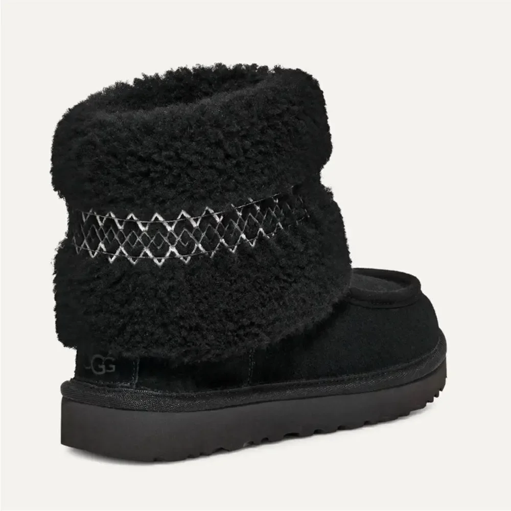 UGG BLACK MINI UGG BRAID SUEDE/ SHEEPSKIN WINTER BOOTS, WOMEN US 7/ EUR 38 NIB
